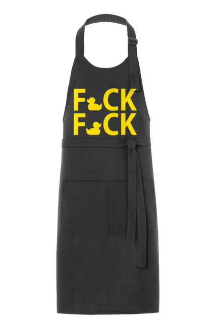 Фартук с принтом Дак Фак Желтый. Надпись, прикол, уточки, фак фак. 2070702