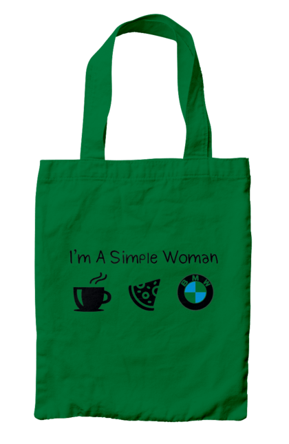 Bag with prints Simple woman, BMW. Bmw, cars, coffee, pizza. 2070702