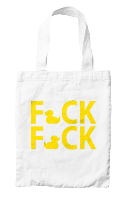 Сумка с принтом Дак Фак Желтый. Надпись, прикол, уточки, фак фак. 2070702