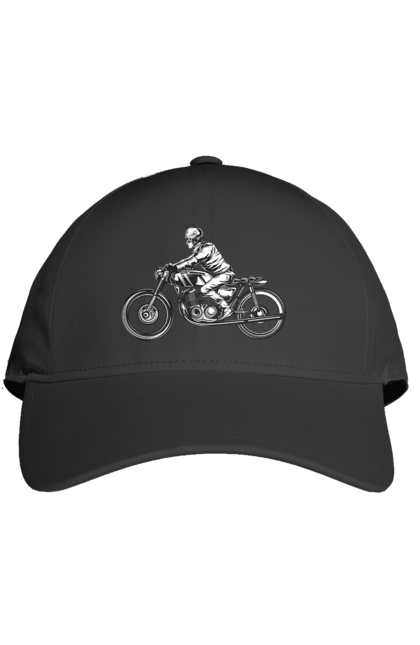 Кепка з принтом "Байкер на мотоциклі". Байкер, вінтаж, мото, ретро. 2070702