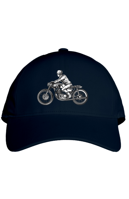 Кепка з принтом "Байкер на мотоциклі". Байкер, вінтаж, мото, ретро. 2070702