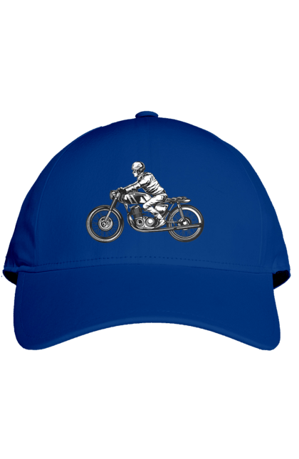 Кепка з принтом "Байкер на мотоциклі". Байкер, вінтаж, мото, ретро. 2070702