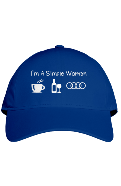 Кепка с принтом Я Простая Женщина. Кофе, Вино, Audi. Юмор. 2070702