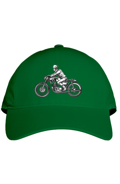 Кепка с принтом Байкер на мотоцикле. Байкер, винтаж, мото, ретро. 2070702