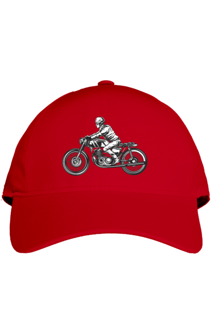 Кепка з принтом "Байкер на мотоциклі". Байкер, вінтаж, мото, ретро. 2070702