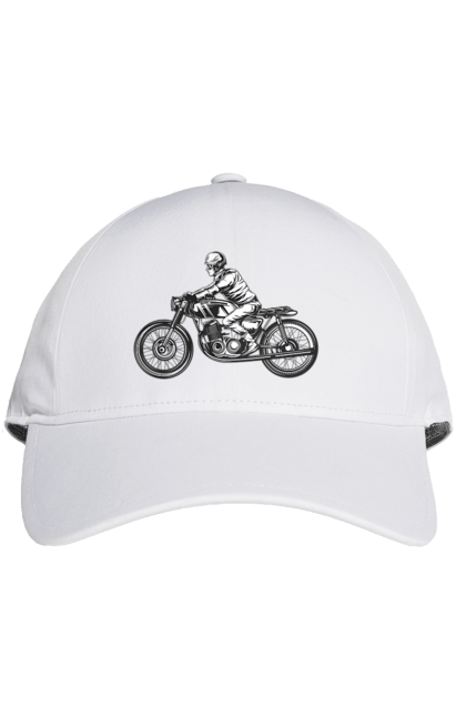 Кепка з принтом "Байкер на мотоциклі". Байкер, вінтаж, мото, ретро. 2070702