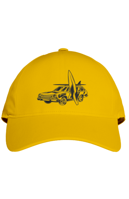 Кепка з принтом "Машина з дошкою". Вінтаж, машина, ретро, серфінг. 2070702