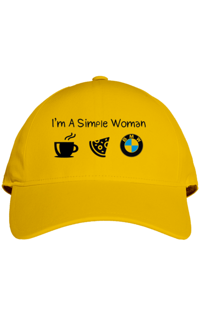 Cap with prints Simple woman, BMW. Bmw, cars, coffee, pizza. 2070702
