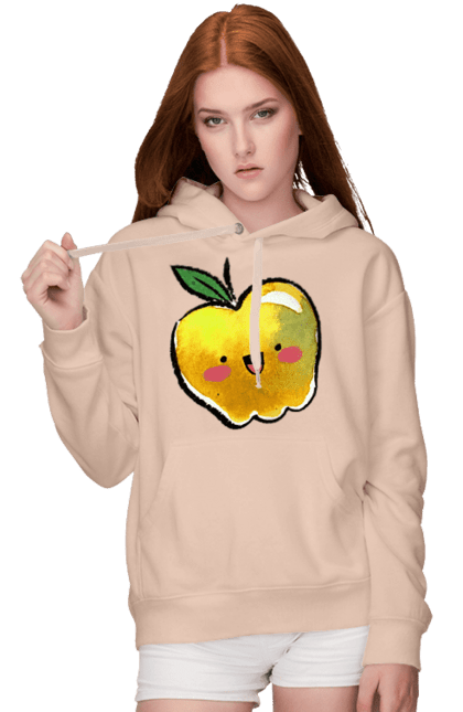 Жіноче худі з принтом "Миле жовте яблуко". Літо, миле, смайлик, яблуко. 2070702