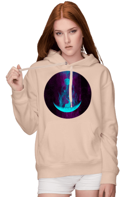 Жіноче худі з принтом "Олень Силует". Місяць, олень, рогам, силует, яскравий. 2070702