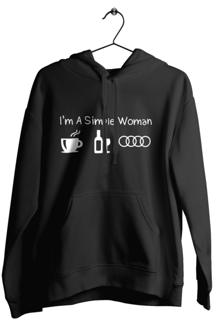 Жіноче худі з принтом "Я Проста Жінка. Кава, Вино, Audi" 2070702