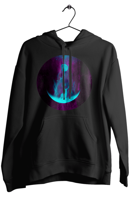 Жіноче худі з принтом "Олень Силует". Місяць, олень, рогам, силует, яскравий. 2070702