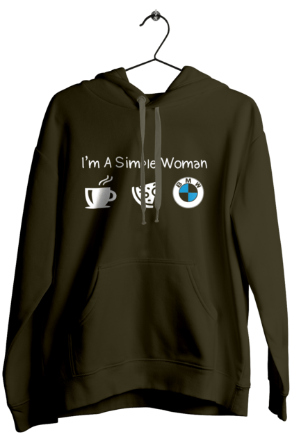 Жіноче худі з принтом "Я проста жінка, БМВ". Бмв, кава, машини, піца. 2070702