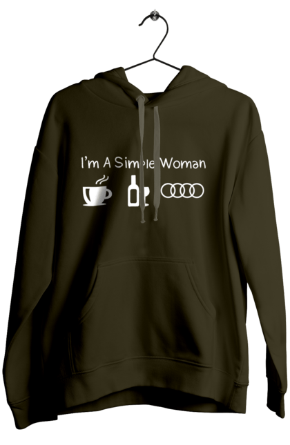 Жіноче худі з принтом "Я Проста Жінка. Кава, Вино, Audi" 2070702