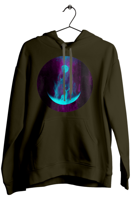 Жіноче худі з принтом "Олень Силует". Місяць, олень, рогам, силует, яскравий. 2070702