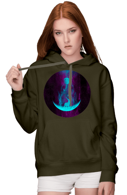 Жіноче худі з принтом "Олень Силует". Місяць, олень, рогам, силует, яскравий. 2070702