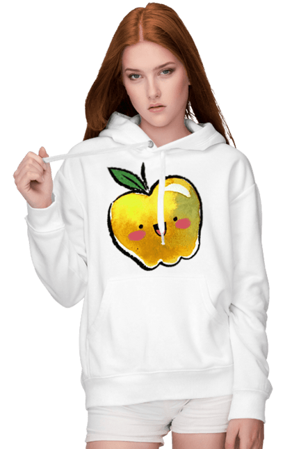 Жіноче худі з принтом "Миле жовте яблуко". Літо, миле, смайлик, яблуко. 2070702