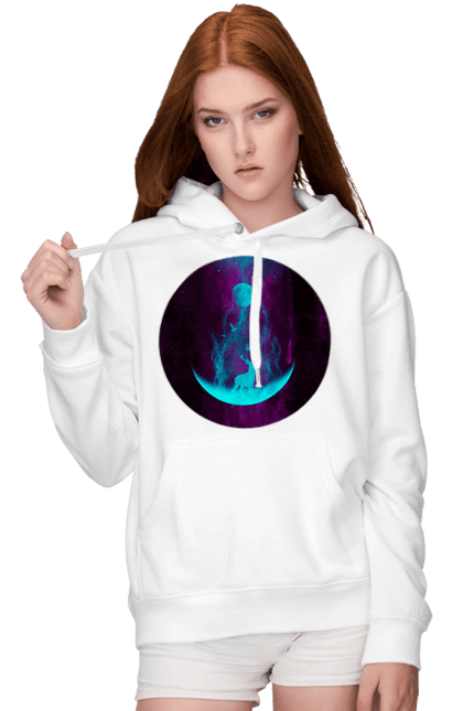 Жіноче худі з принтом "Олень Силует". Місяць, олень, рогам, силует, яскравий. 2070702