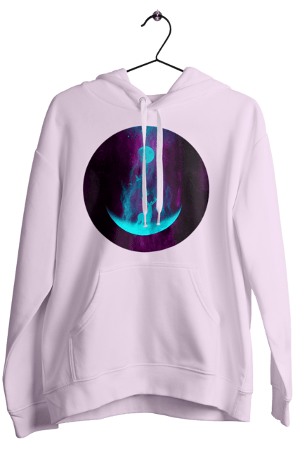 Жіноче худі з принтом "Олень Силует". Місяць, олень, рогам, силует, яскравий. 2070702