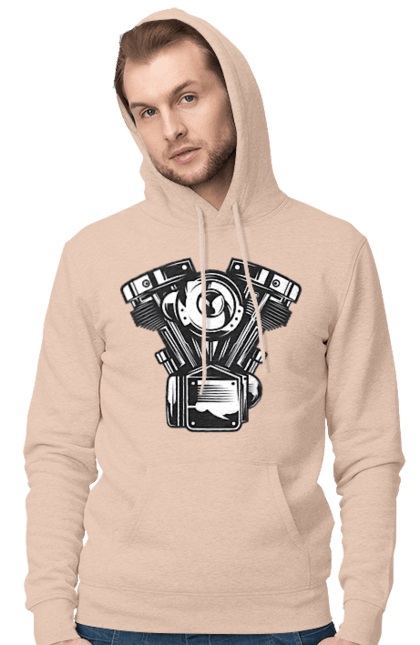 Чоловіче худі з принтом "мото двигун". Вінтаж, двигун, мото, ретро. 2070702