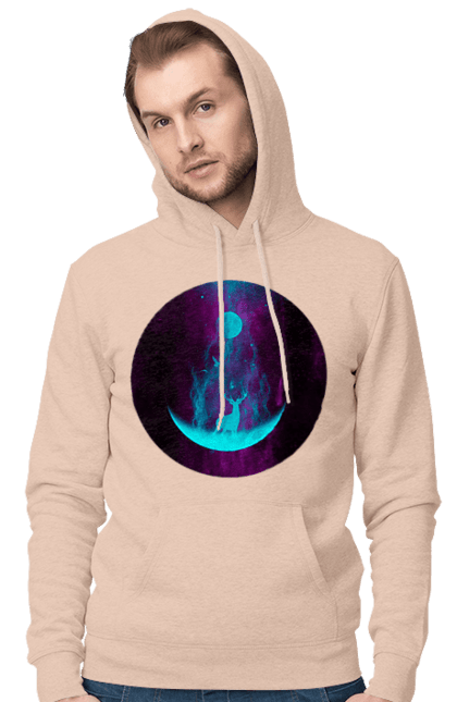 Чоловіче худі з принтом "Олень Силует". Місяць, олень, рогам, силует, яскравий. 2070702