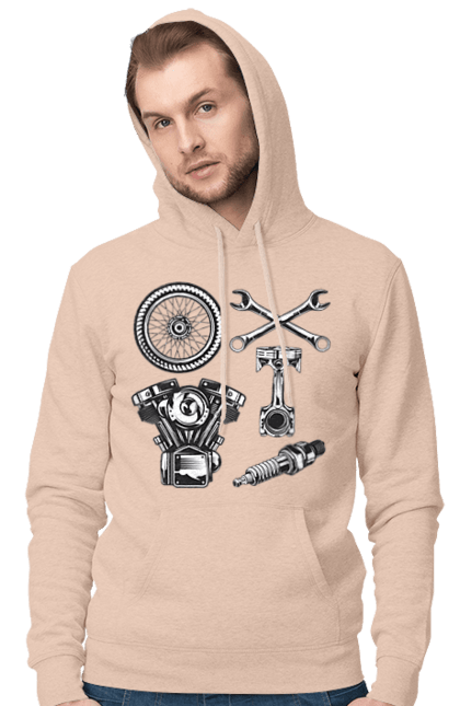 Чоловіче худі з принтом "мото набір". Вінтаж, інструменти, мото, ретро. 2070702