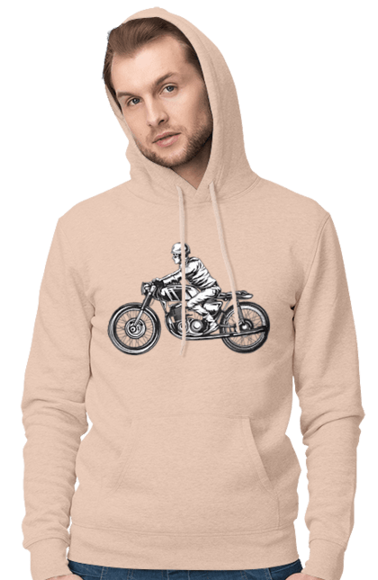 Чоловіче худі з принтом "Байкер на мотоциклі". Байкер, вінтаж, мото, ретро. 2070702