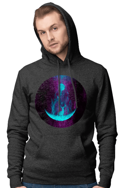 Чоловіче худі з принтом "Олень Силует". Місяць, олень, рогам, силует, яскравий. 2070702