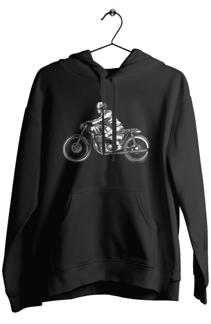 Чоловіче худі з принтом "Байкер на мотоциклі". Байкер, вінтаж, мото, ретро. 2070702