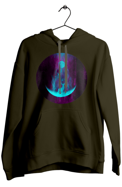 Чоловіче худі з принтом "Олень Силует". Місяць, олень, рогам, силует, яскравий. 2070702