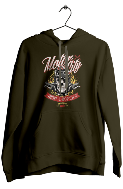 Чоловіче худі з принтом "Мотор Сіті". Зброя, окуляри, череп. 2070702
