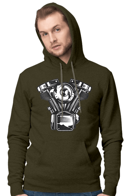 Чоловіче худі з принтом "мото двигун". Вінтаж, двигун, мото, ретро. 2070702