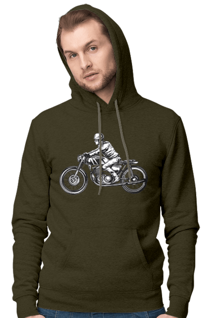 Чоловіче худі з принтом "Байкер на мотоциклі". Байкер, вінтаж, мото, ретро. 2070702