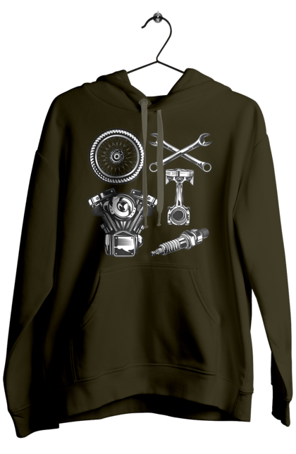 Чоловіче худі з принтом "мото набір". Вінтаж, інструменти, мото, ретро. 2070702