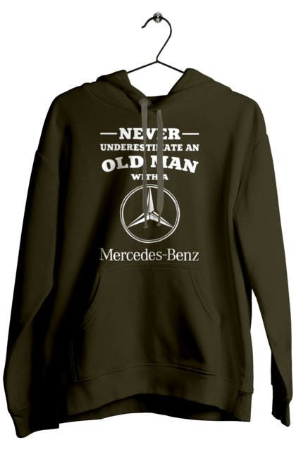 Мужское худи с принтом Never underestimate. Машины, мерседес. 2070702