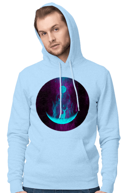 Чоловіче худі з принтом "Олень Силует". Місяць, олень, рогам, силует, яскравий. 2070702