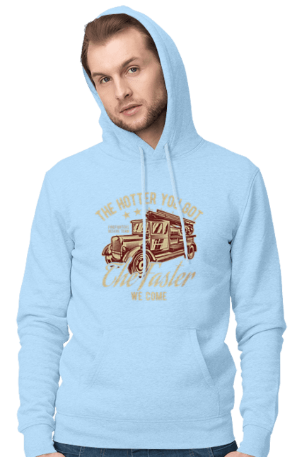 Чоловіче худі з принтом "Пожежна машина". Вінтаж, пожежник, ретро. 2070702