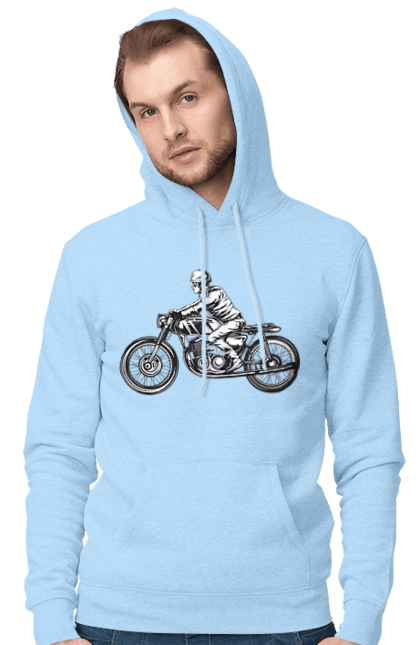 Чоловіче худі з принтом "Байкер на мотоциклі". Байкер, вінтаж, мото, ретро. 2070702