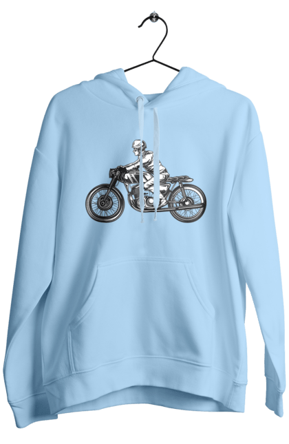 Чоловіче худі з принтом "Байкер на мотоциклі". Байкер, вінтаж, мото, ретро. 2070702