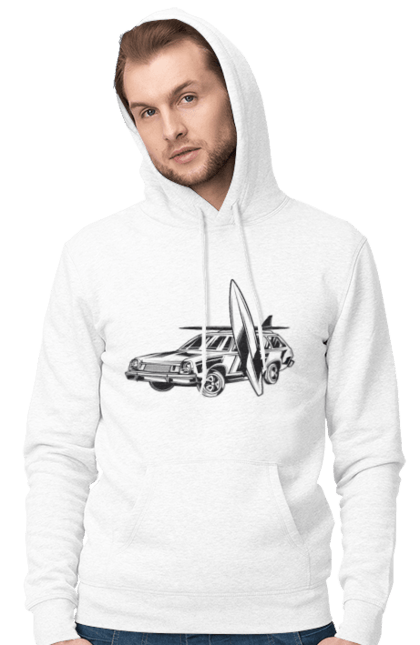 Чоловіче худі з принтом "Машина з дошкою". Вінтаж, машина, ретро, серфінг. 2070702