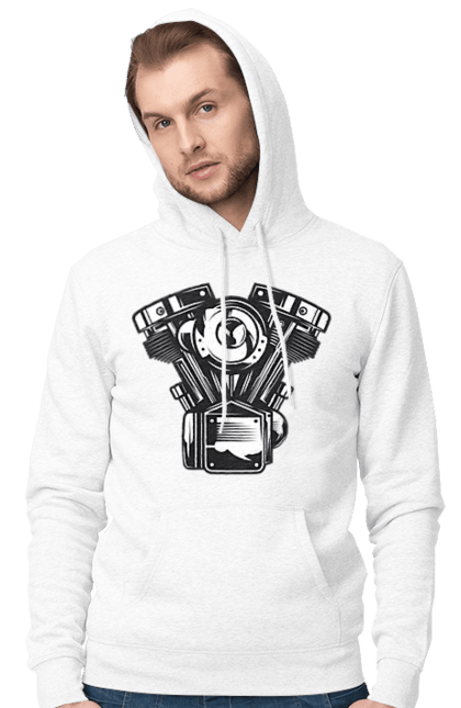 Мужское худи с принтом Мото двигатель. Винтаж, двигатель, мото, ретро. 2070702