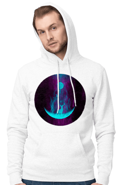 Чоловіче худі з принтом "Олень Силует". Місяць, олень, рогам, силует, яскравий. 2070702