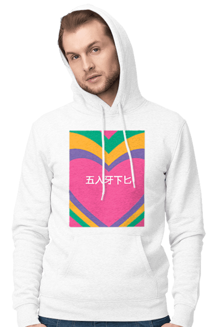 Men`s hoodie with prints Бле. Hieroglyphs, inscription. 2070702