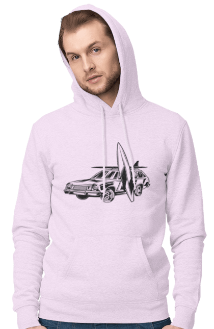 Чоловіче худі з принтом "Машина з дошкою". Вінтаж, машина, ретро, серфінг. 2070702