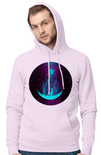 Чоловіче худі з принтом "Олень Силует". Місяць, олень, рогам, силует, яскравий. 2070702