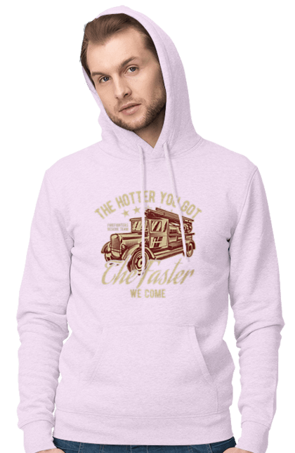 Чоловіче худі з принтом "Пожежна машина". Вінтаж, пожежник, ретро. 2070702