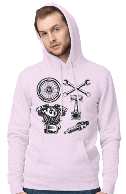 Чоловіче худі з принтом "мото набір". Вінтаж, інструменти, мото, ретро. 2070702