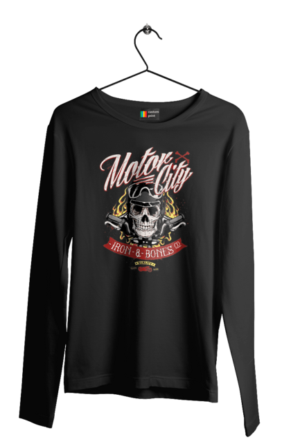 Чоловічий лонгслів з принтом "Мотор Сіті". Зброя, окуляри, череп. 2070702