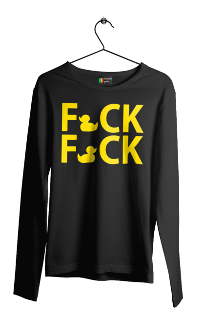 Чоловічий лонгслів з принтом "Дак Фак жовтий". Качечки, напис, прикол, фак фак. 2070702