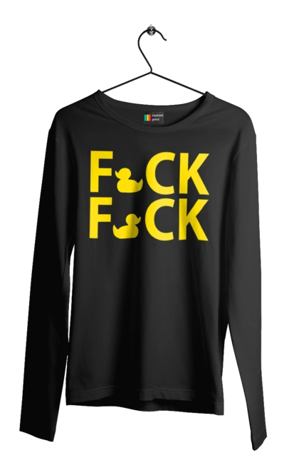 Чоловічий лонгслів з принтом "Дак Фак жовтий". Качечки, напис, прикол, фак фак. 2070702